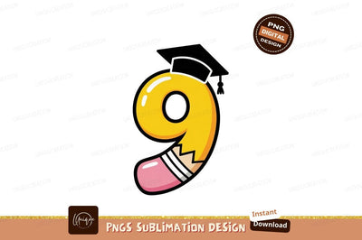 Yellow Number Nine Pencil Graduation Cap image Sublimation Designangry 