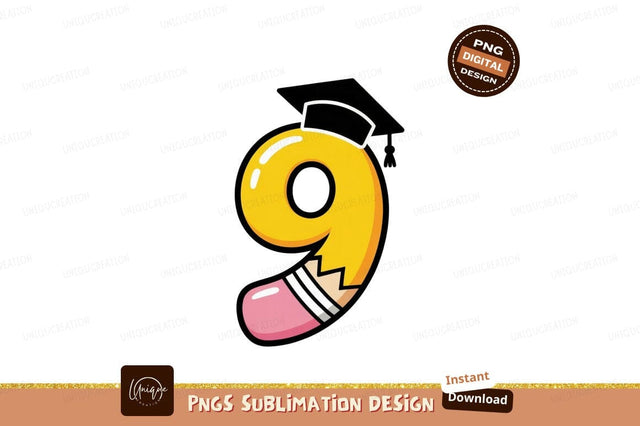 Yellow Number Nine Pencil Graduation Cap image Sublimation Designangry 