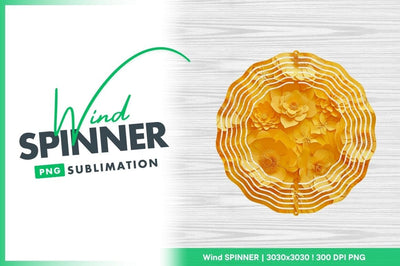 Yellow Paper Flower Wind Spinner Round Png Design on White Wood Grain Background Sublimation Regulrcrative 