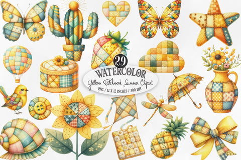 Yellow Patchwork Summer Clipart Sublimation SVGista 