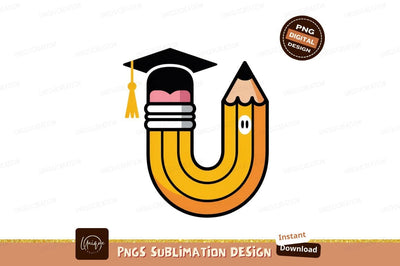 Yellow Pencil Graduation Cap Character education learning Sublimation Designangry 