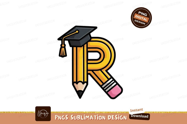Yellow pencil graduation cap letter R image Sublimation Designangry 