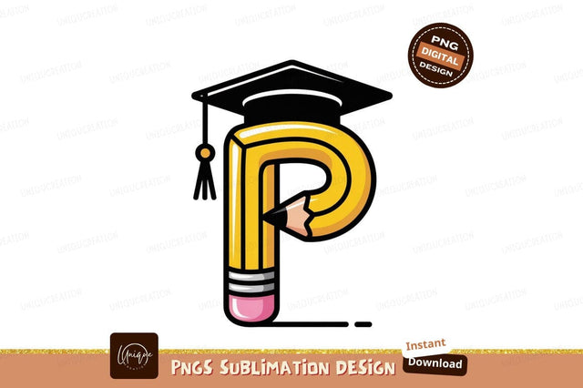 Yellow pencil letter p graduation cap image Sublimation Designangry 