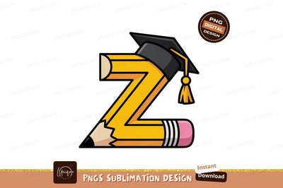 Yellow pencil letter Z with graduation cap black Sublimation Designangry 