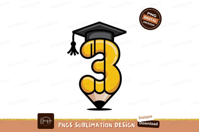Yellow Pencil Number Graduation Cap image Sublimation Designangry 