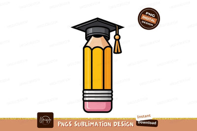 Yellow pencil with graduation cap education learning Sublimation Designangry 