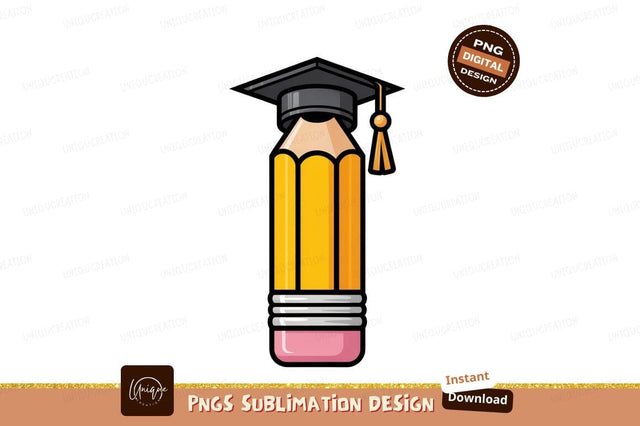 Yellow pencil with graduation cap education learning Sublimation Designangry 