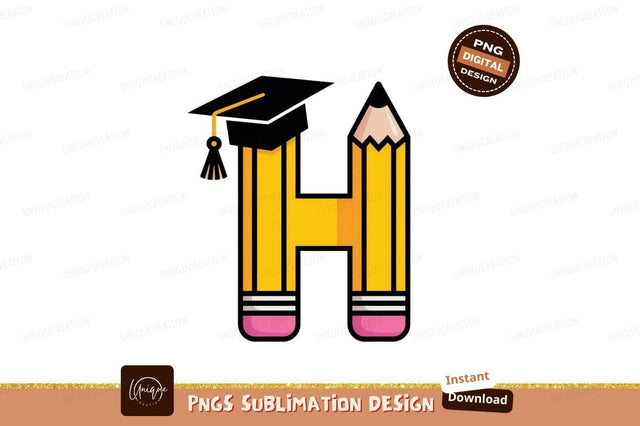 Yellow pencils form letter H with graduation cap education Sublimation Designangry 