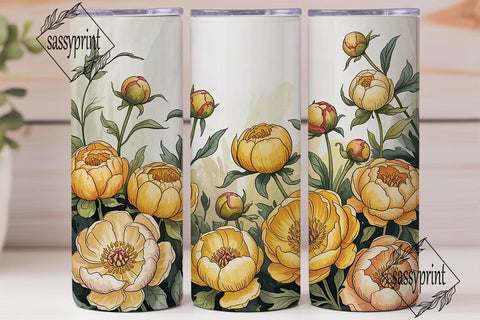 Yellow Peony Watercolor Floral Tumbler Sublimation sassyprint 
