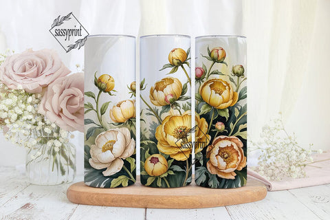Yellow Peony Watercolor Floral Tumbler Sublimation sassyprint 