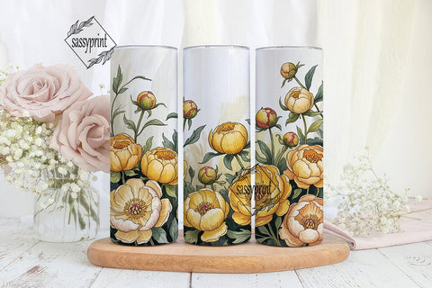 Yellow Peony Watercolor Floral Tumbler Sublimation sassyprint 