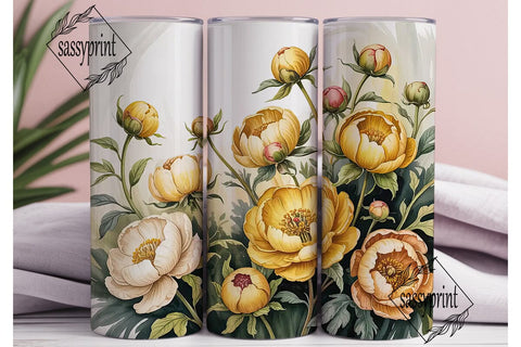 Yellow Peony Watercolor Floral Tumbler Sublimation sassyprint 