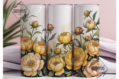 Yellow Peony Watercolor Floral Tumbler Sublimation sassyprint 