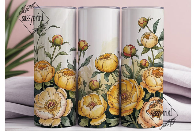 Yellow Peony Watercolor Floral Tumbler Sublimation sassyprint 