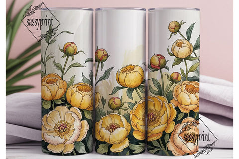Yellow Peony Watercolor Floral Tumbler Sublimation sassyprint 