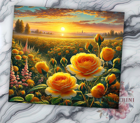 Yellow Rose Floral Spring Tumbler Wrap, Sublimation, Floral Tumbler Design, 20oz Floral Mug, Yellow Rose Gift, Flower Tumbler Wrap, Spring Drinkware Sublimation Li Zamperini 