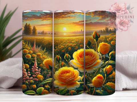Yellow Rose Floral Spring Tumbler Wrap, Sublimation, Floral Tumbler Design, 20oz Floral Mug, Yellow Rose Gift, Flower Tumbler Wrap, Spring Drinkware Sublimation Li Zamperini 