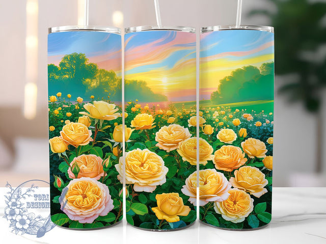 Yellow Rose Floral Tumbler, Floral Tumbler Design, 20Oz Sublimation, Yellow Flower Printable, Elegant Rose Art, Spring Floral Wrap, Botanical Rose Pattern Sublimation ToriDesigns 
