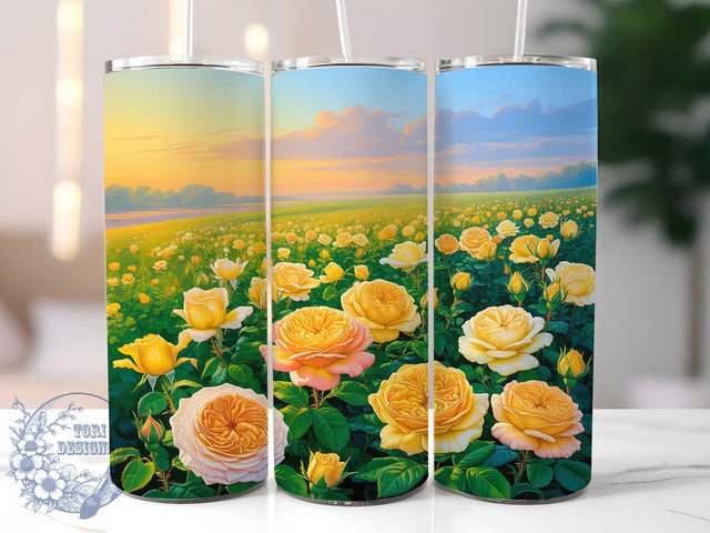 Yellow Rose Floral Tumbler, Floral Tumbler Design, 20Oz Sublimation, Yellow Flower Printable, Elegant Rose Art, Spring Floral Wrap, Botanical Rose Pattern Sublimation ToriDesigns 