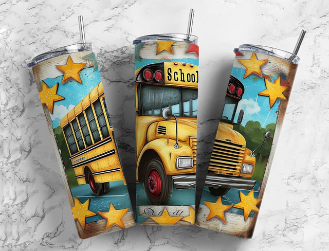 Yellow School Bus Stars PNG Tumbler PNG Sublimation TumblerWrap Designs 