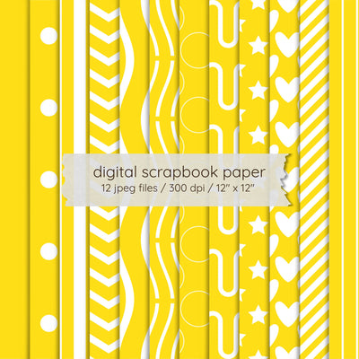 Yellow Seamless Pattern Digital Paper Pack | 12 Printable 12x12 JPEG Scrapbook Papers | 300 DPI Digital Pattern LKM DigiDesigns 