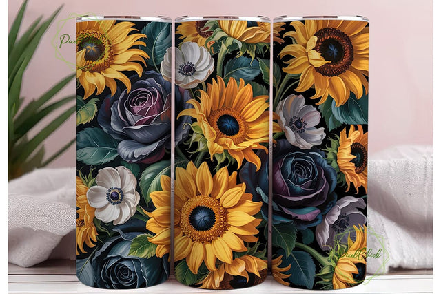Yellow Sunflower Grey Rose 20oz Tumbler Sublimation PixelChick 