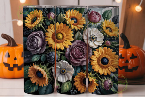 Yellow Sunflower Grey Rose 20oz Tumbler Sublimation PixelChick 