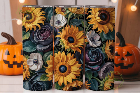 Yellow Sunflower Grey Rose 20oz Tumbler Sublimation PixelChick 