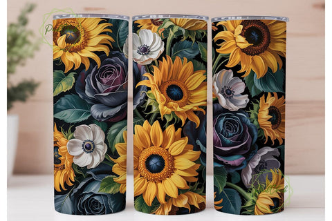 Yellow Sunflower Grey Rose 20oz Tumbler Sublimation PixelChick 