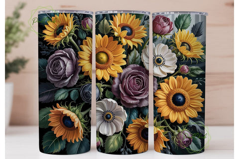 Yellow Sunflower Grey Rose 20oz Tumbler Sublimation PixelChick 