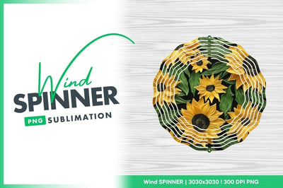 Yellow Sunflowers And Green Leaves Wind Spinner Round Png Sublimation Regulrcrative 