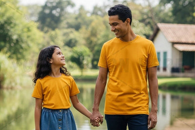 Yellow t-shirt family matching outfit Mock Up Photo Regulrcrative 
