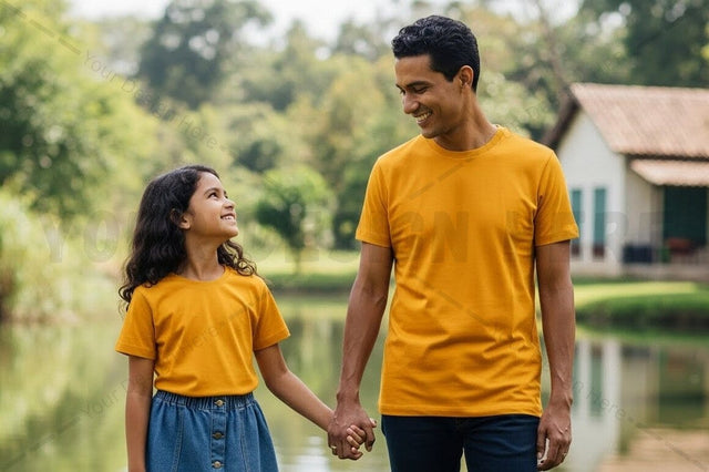 Yellow t-shirt family matching outfit Mock Up Photo Regulrcrative 