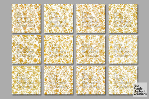 Yellow Toile Elegance Digital Paper - Delicate Flower Garden Chinoiserie Digital Pattern Fine Purple Elephant Creations 