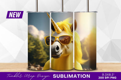 Yellow unicorn with sunglasses in sunny meadow Sublimation Regulrcrative 