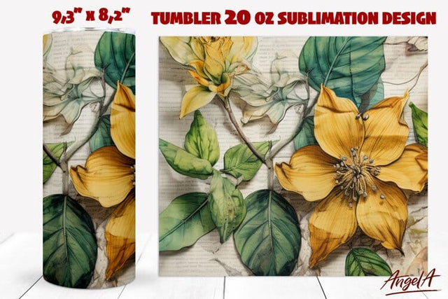 Yellow wildflower tumbler / flower tumbler wrap Sublimation Angelina Semenova 