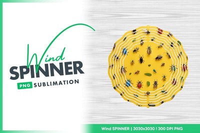 Yellow Wind Spinner Round with Bugs and Insects Png Sublimation Design Sublimation Regulrcrative 