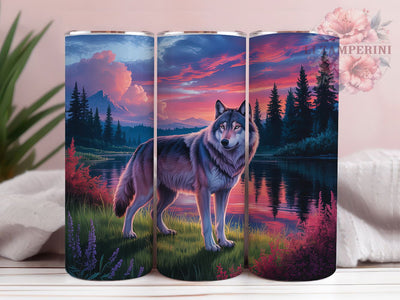 Yellowstone Wildlife Wolf Tumbler, Wildlife Art, Nature Theme, Elegant Design, Scenic Pattern, 20Oz Tumbler, Sublimation Wrap Sublimation Li Zamperini 