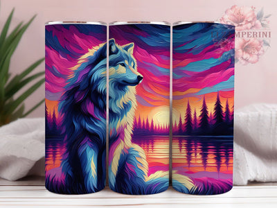 Yellowstone Wildlife Wolf Tumbler, Wildlife Art, Nature Theme, Elegant Design, Scenic Pattern, 20Oz Tumbler, Sublimation Wrap Sublimation Li Zamperini 