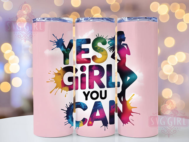 Yes Girl You Can 20oz Tumbler, Affirmation Tumbler, Motivational Wrap, Positive Quote PNG, Sublimation Design, 20oz Tumbler Wrap, Inspirational Cup Design Sublimation SvggirlplusArt 