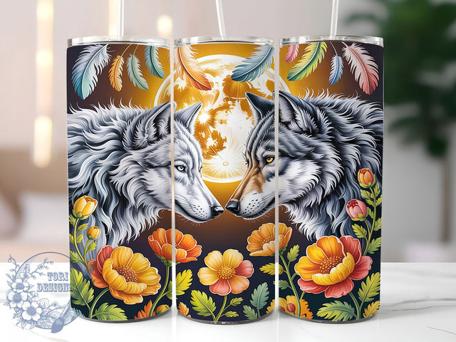 Yin Yang Moon Wolf Tumbler, Black Wolf Pattern, Dual Wolf Design, 20Oz Sublimation Wrap, Moon Wolf Art, Yin Yang Wolves Texture, Tumbler Sublimation Sublimation ToriDesigns 