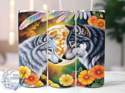 Yin Yang Moon Wolf Tumbler, Black Wolf Pattern, Dual Wolf Design, 20Oz Sublimation Wrap, Moon Wolf Art, Yin Yang Wolves Texture, Tumbler Sublimation Sublimation ToriDesigns 