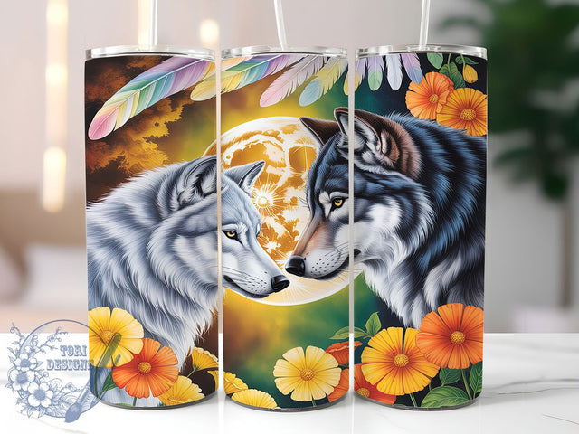 Yin Yang Moon Wolf Tumbler, Black Wolf Pattern, Dual Wolf Design, 20Oz Sublimation Wrap, Moon Wolf Art, Yin Yang Wolves Texture, Tumbler Sublimation Sublimation ToriDesigns 