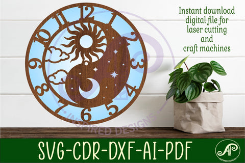 Yin Yang sun and moon wall clock laser cut files, SVG file SVG APInspireddesigns 