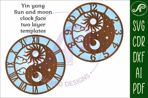 Yin Yang sun and moon wall clock laser cut files, SVG file SVG APInspireddesigns 