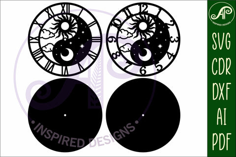 Yin Yang sun and moon wall clock laser cut files, SVG file SVG APInspireddesigns 