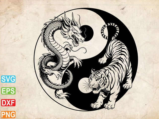 Yin Yang Tiger And Dragon Svg, Yin Yang Clipart SVG Creativeart88 