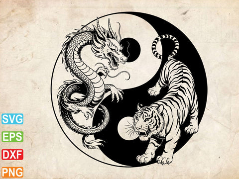 Yin Yang Tiger And Dragon Svg, Yin Yang Clipart SVG Creativeart88 