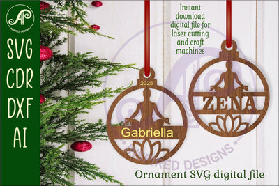 Yoga and lotus flower personalized Christmas Ornament SVG SVG APInspireddesigns 