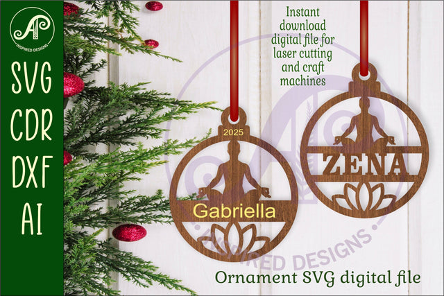 Yoga and lotus flower personalized Christmas Ornament SVG SVG APInspireddesigns 
